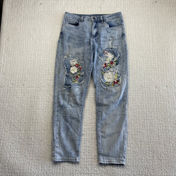 Joseph Ribkoff Denim - Joseph Ribkoff Jeans Blue Floral / Pearl Embellished Distressed Women Read